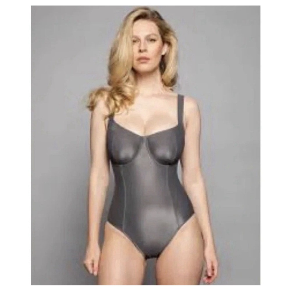 NWT TA3 Lifty Pewter Gray Underwire Corset One Piece Swimsuit Size XL‎ Short B/C
